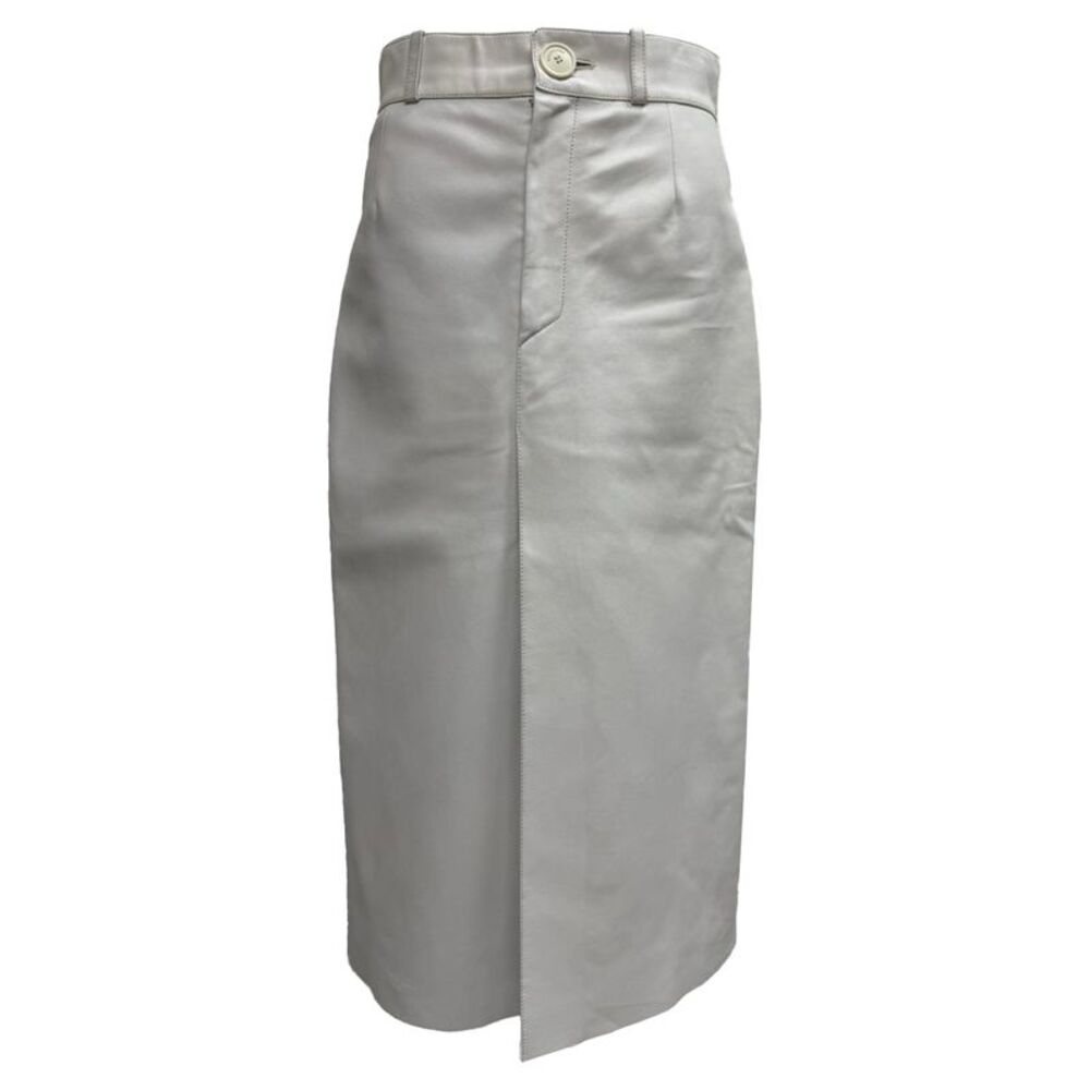 Balenciaga High-Rise Midi Skirt in White Lamb Leather